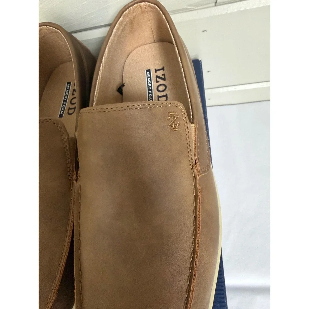 IZOD Mens Seapoint Loafers Size 10 Tan Memory Foam Slip On Shoes 1861593